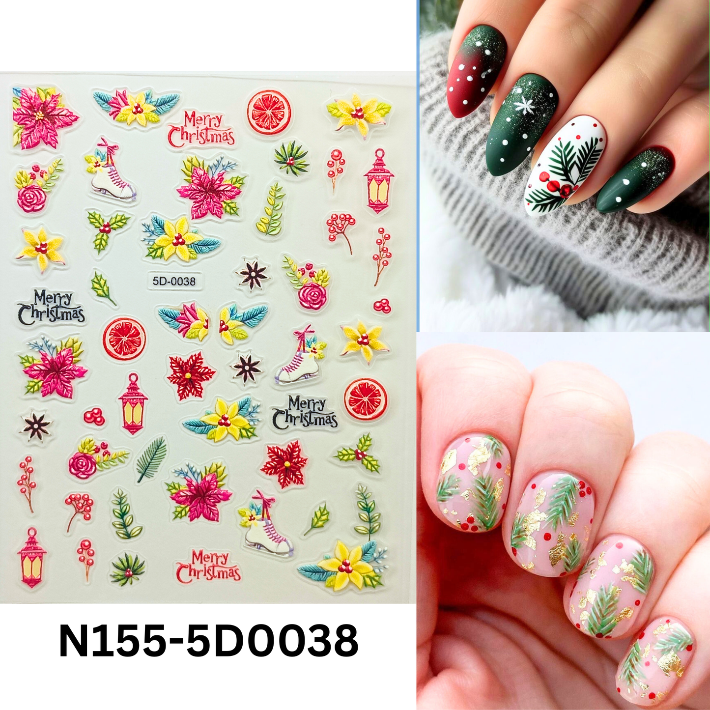 Holiday Nail Stickers 5D – Xmas Manicure Decoration Set