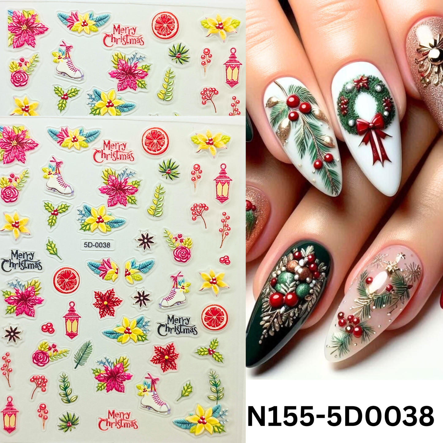Holiday Nail Stickers 5D – Xmas Manicure Decoration Set