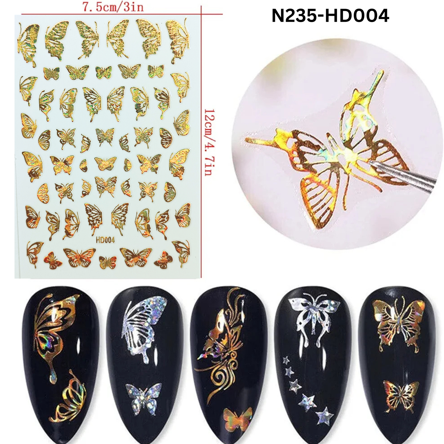 Holographic 3D Butterfly Nail Decals – Cute Nail Stickers for Acrylic & Gel Nails