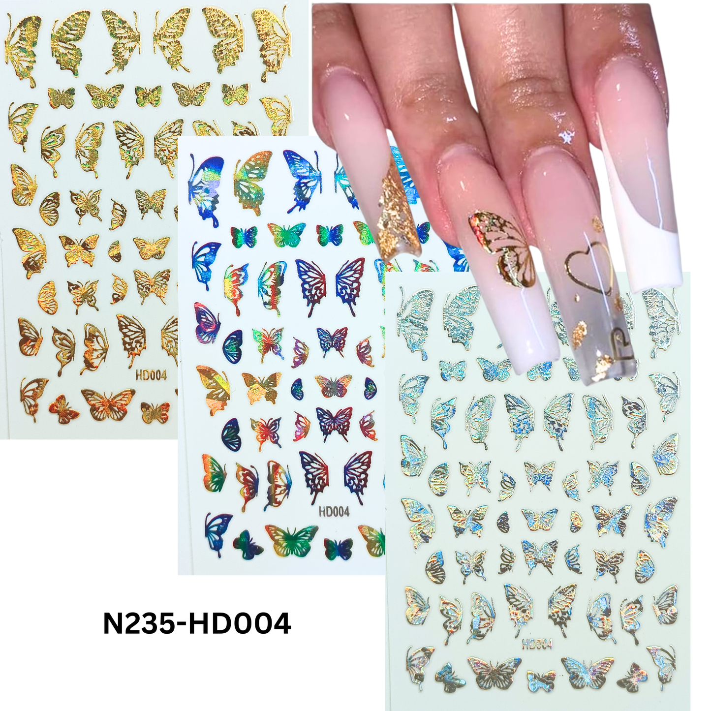 Holographic 3D Butterfly Nail Decals – Cute Nail Stickers for Acrylic & Gel Nails