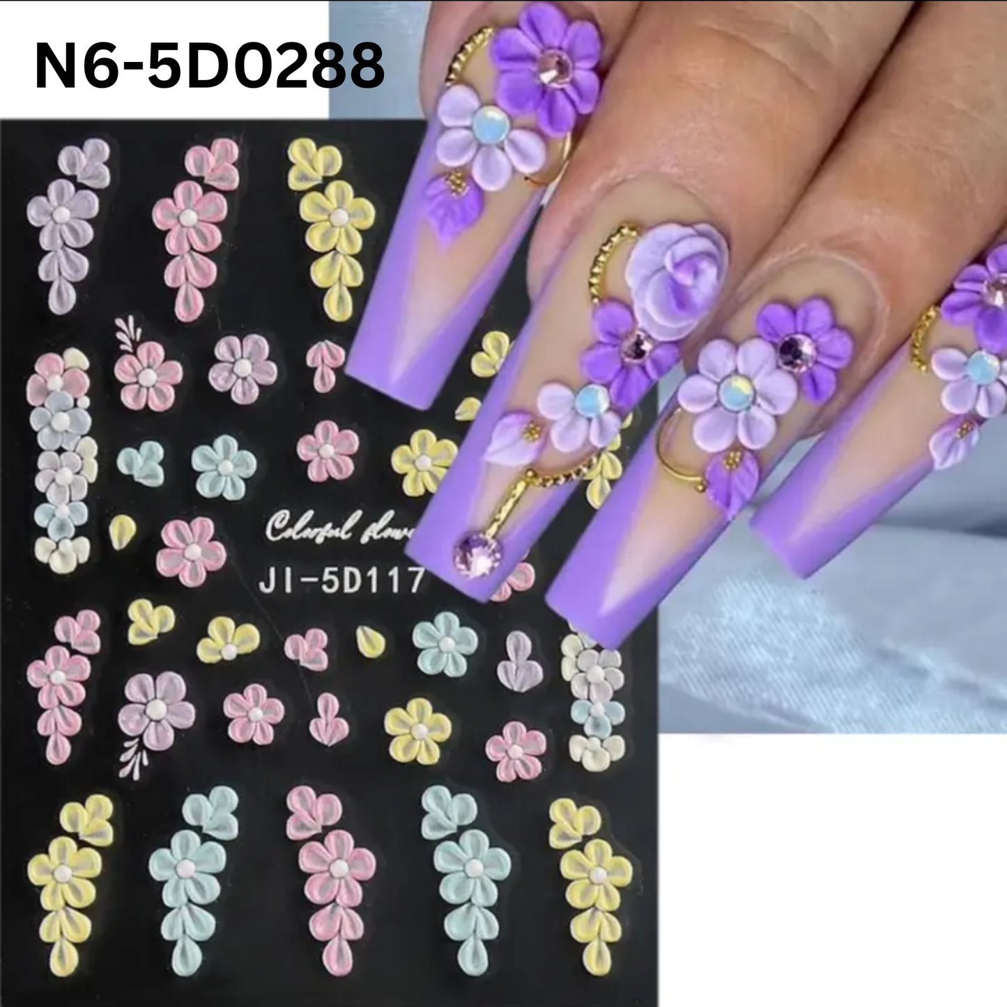 5D Embossed Floral Nail Art Stickers,Spring & Summer Fantasy Theme for DIY Manicure Decoration, Nail Stickers