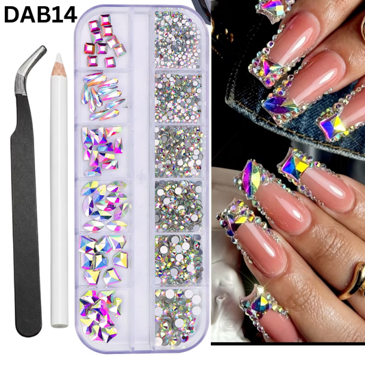 Crystal Glass 1780 Pcs Rhinestones Flatback Gems Set Mixed Shapes with Picker Pencil Tweezers Tool Kit Nail Art Craft DIY