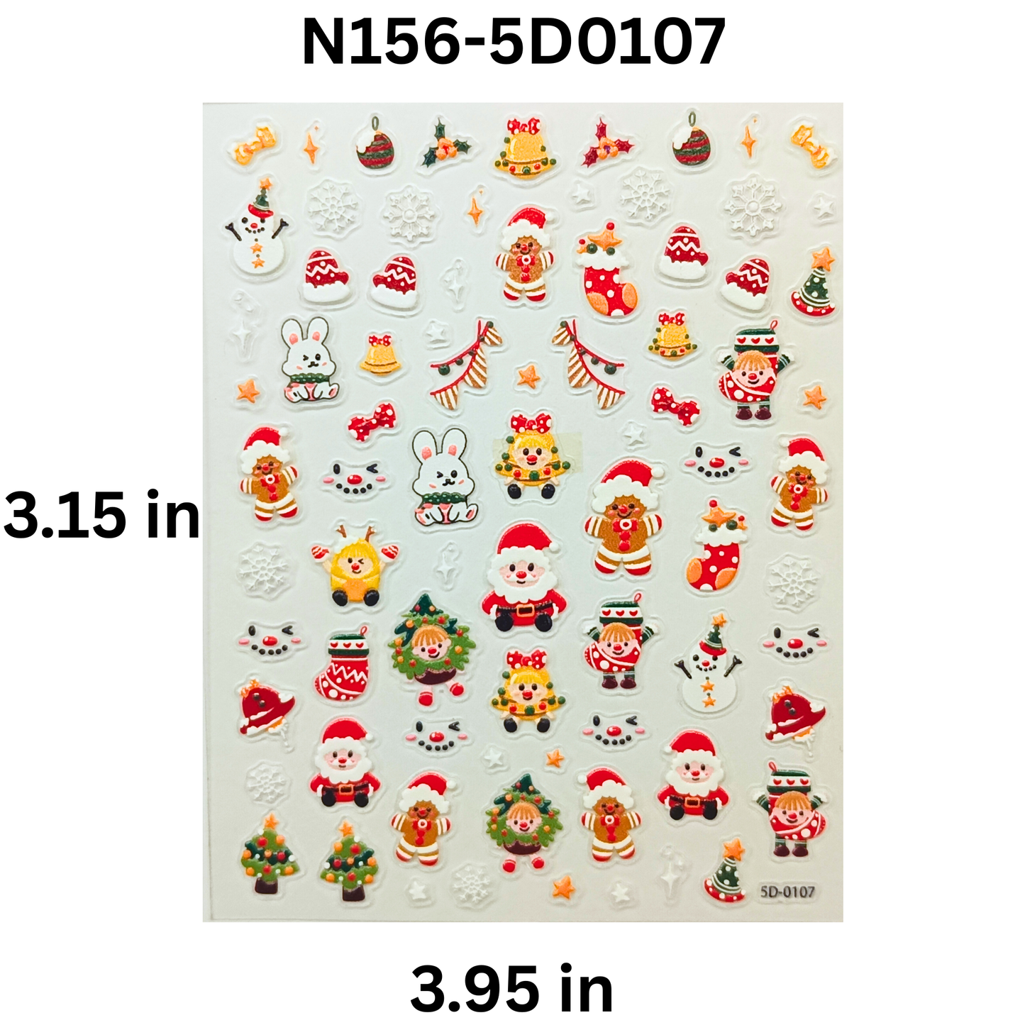 Cute 5D Christmas Nail Sticker Set – Snowman, Tree & Gift Designs