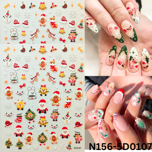 Cute 5D Christmas Nail Sticker Set – Snowman, Tree & Gift Designs