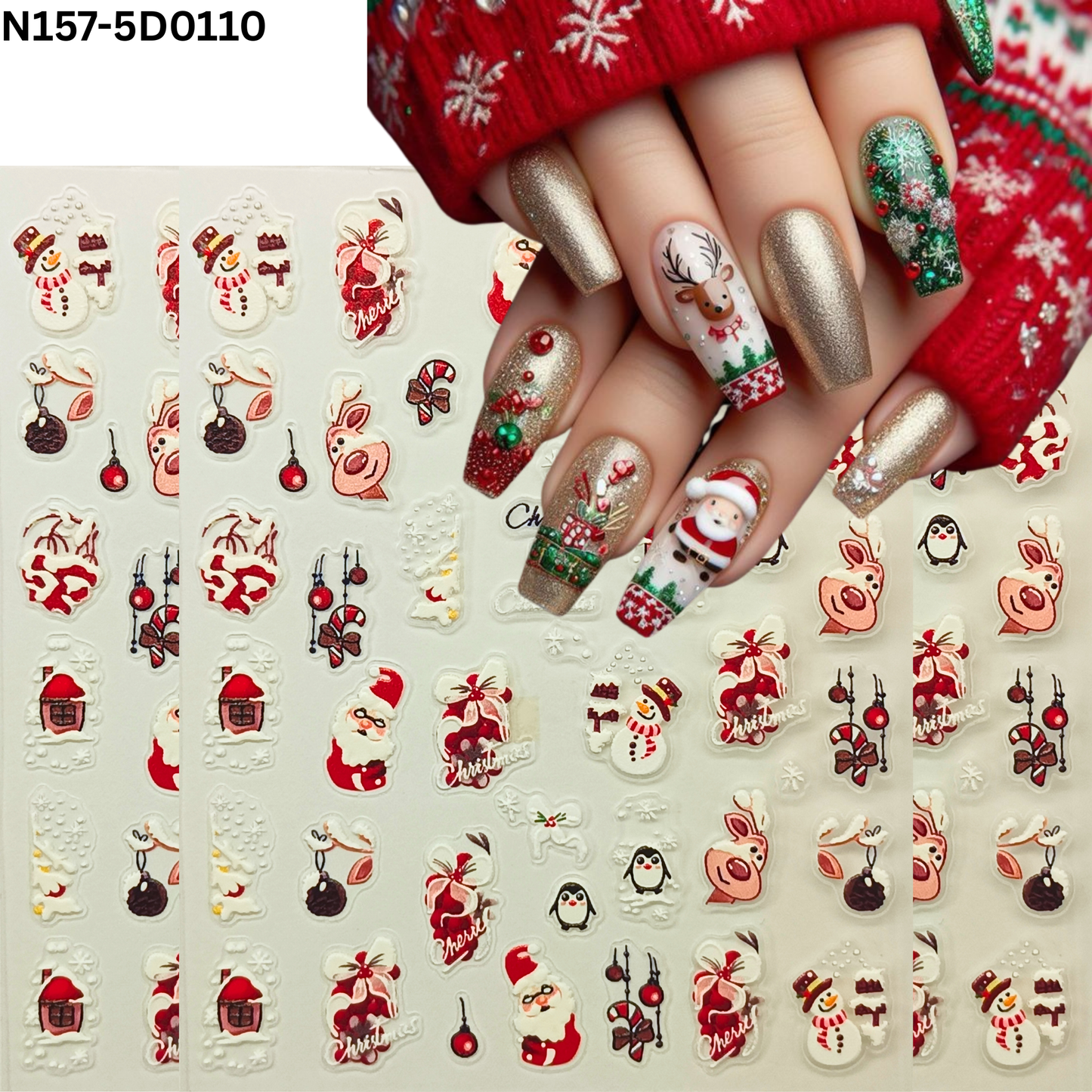 Holiday Nail Stickers 5D – Xmas Manicure Decoration Set