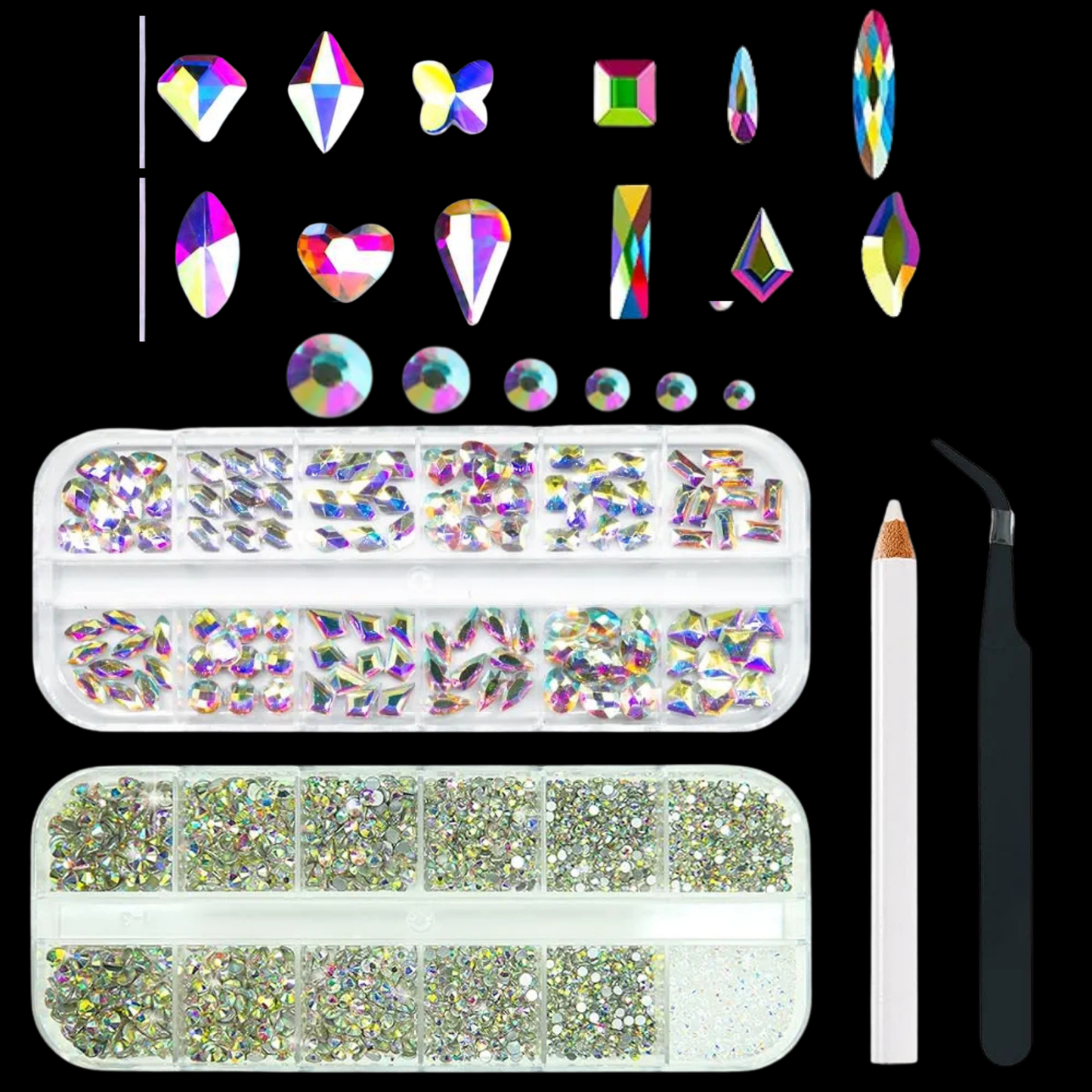 Crystal Glass 3560 Pcs Rhinestones Flatback Gems Set Mixed Shapes with Picker Pencil Tweezers Tool Kit Nail Art Craft DI
