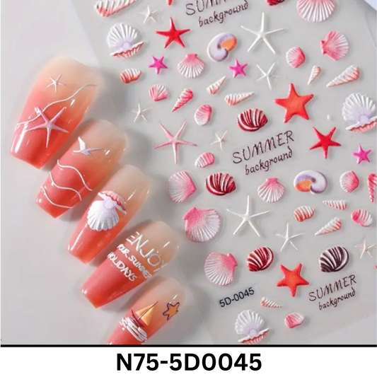 5D Relief Beach Shell Nail Art Stickers, Summer Nail Designs, Nail Stickers