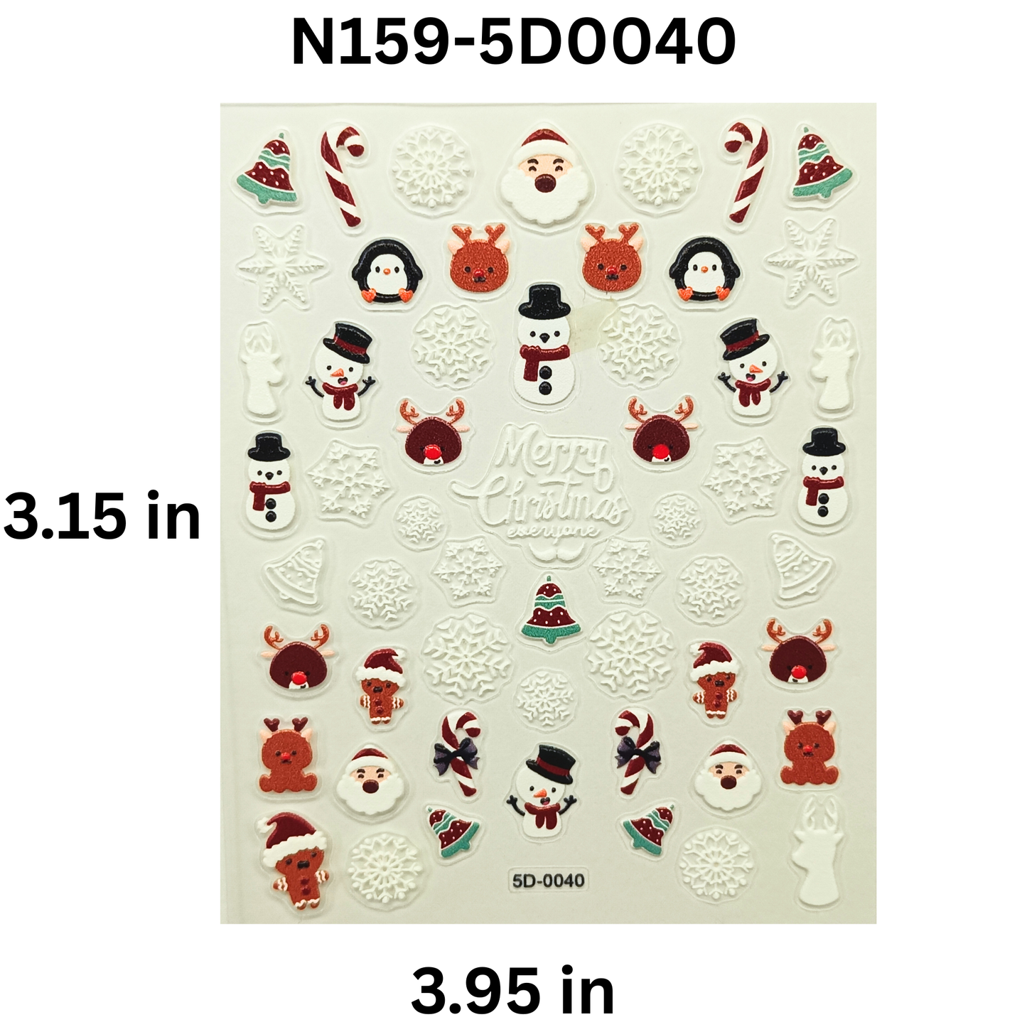 5D Holiday Nail Art Stickers – Snowman, Tree & Santa Decals