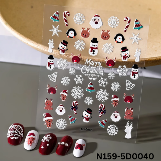 5D Holiday Nail Art Stickers – Snowman, Tree & Santa Decals