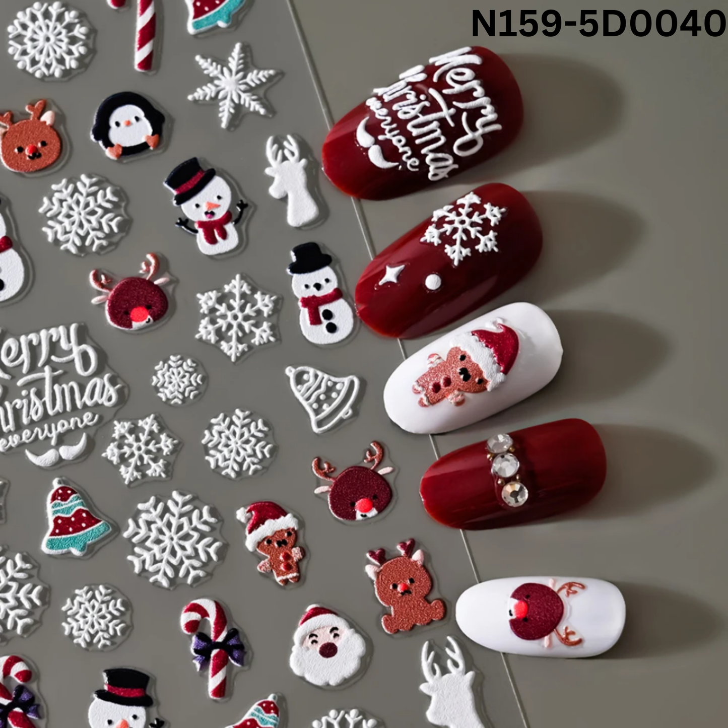 5D Holiday Nail Art Stickers – Snowman, Tree & Santa Decals