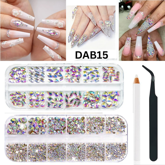 Crystal Glass 3560 Pcs Rhinestones Flatback Gems Set Mixed Shapes with Picker Pencil Tweezers Tool Kit Nail Art Craft DI