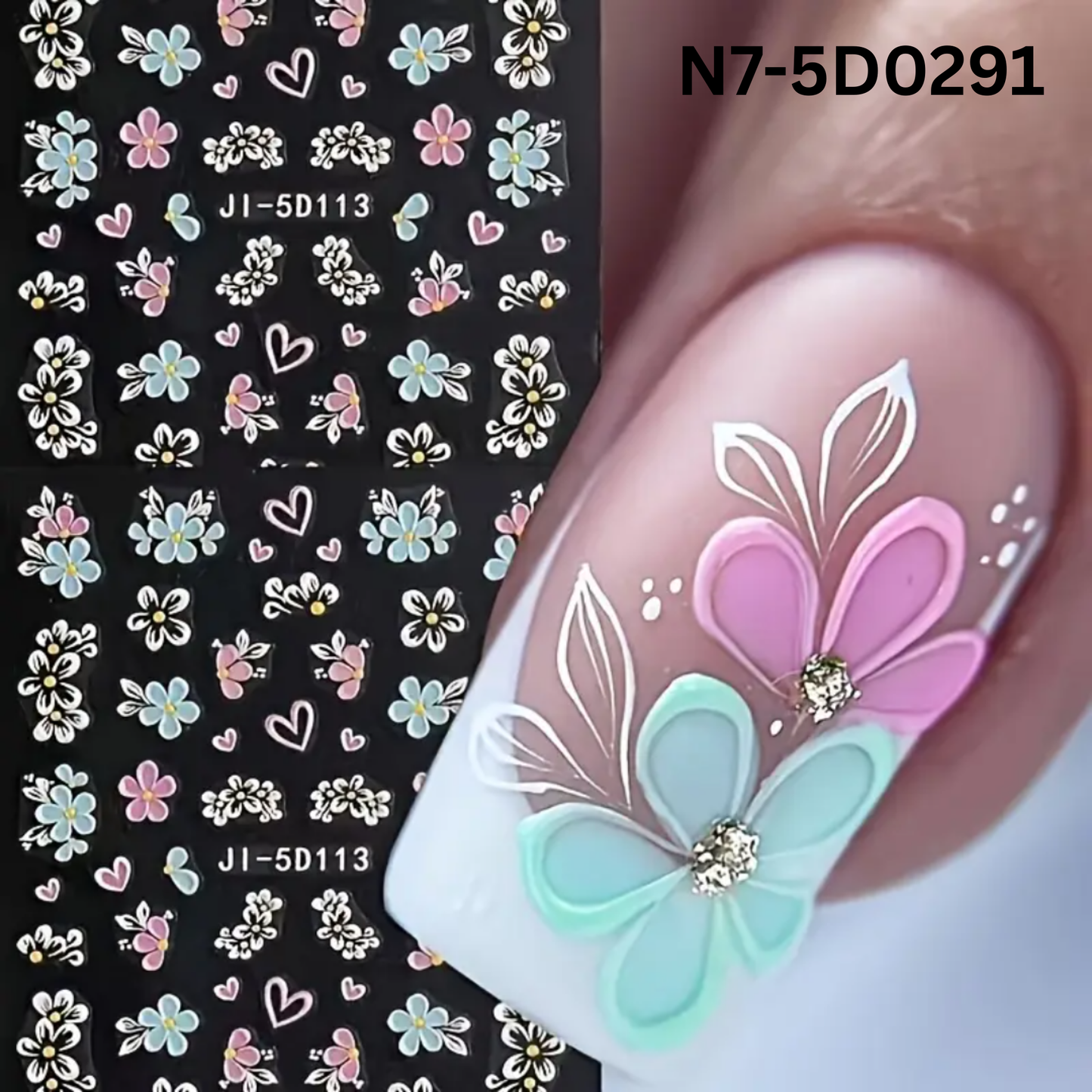 5D Embossed Floral Nail Art Stickers,Spring & Summer Fantasy Manicure Decoration, Nail Stickers