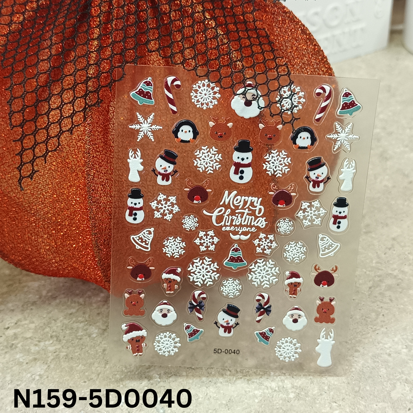 5D Holiday Nail Art Stickers – Snowman, Tree & Santa Decals