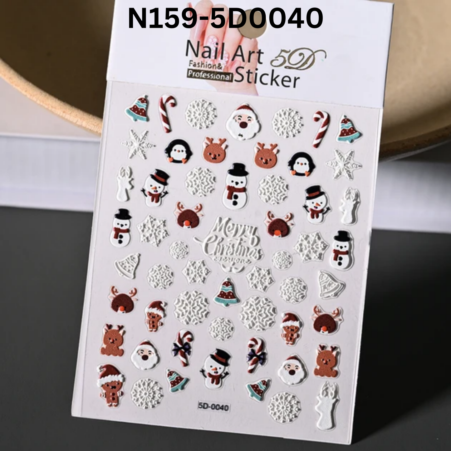 5D Holiday Nail Art Stickers – Snowman, Tree & Santa Decals