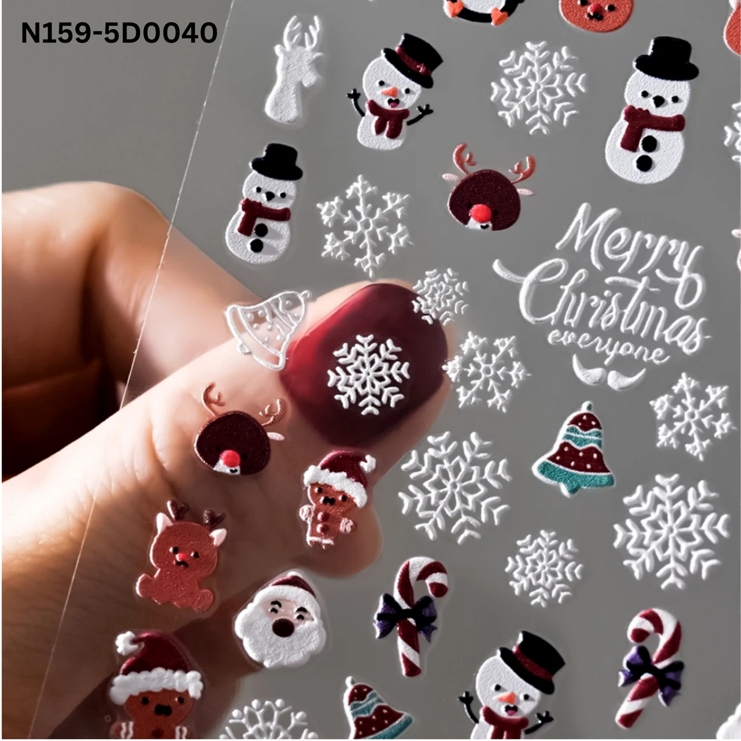 5D Holiday Nail Art Stickers – Snowman, Tree & Santa Decals