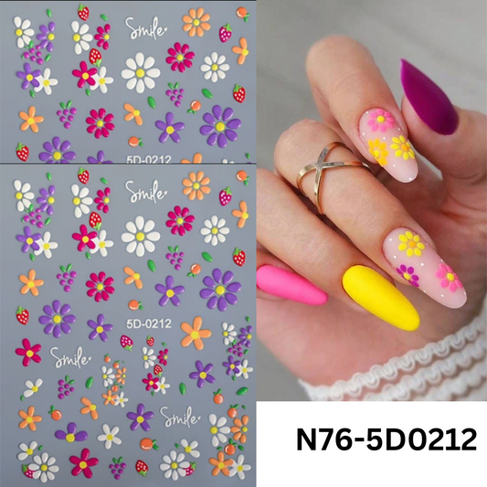 5D Embossed Flower Nail Stickers,5D Floral Nail Stickers, Spring Daisy Nail Stickers