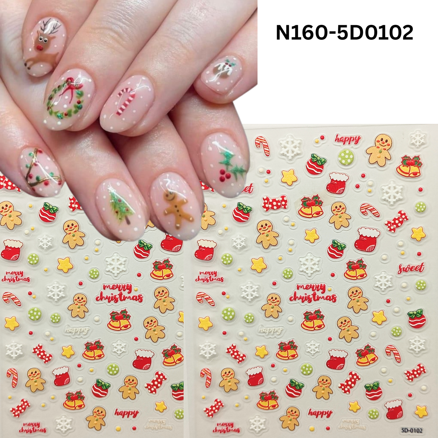 5D Festive Nail Stickers – Winter Christmas Party Nail Designs