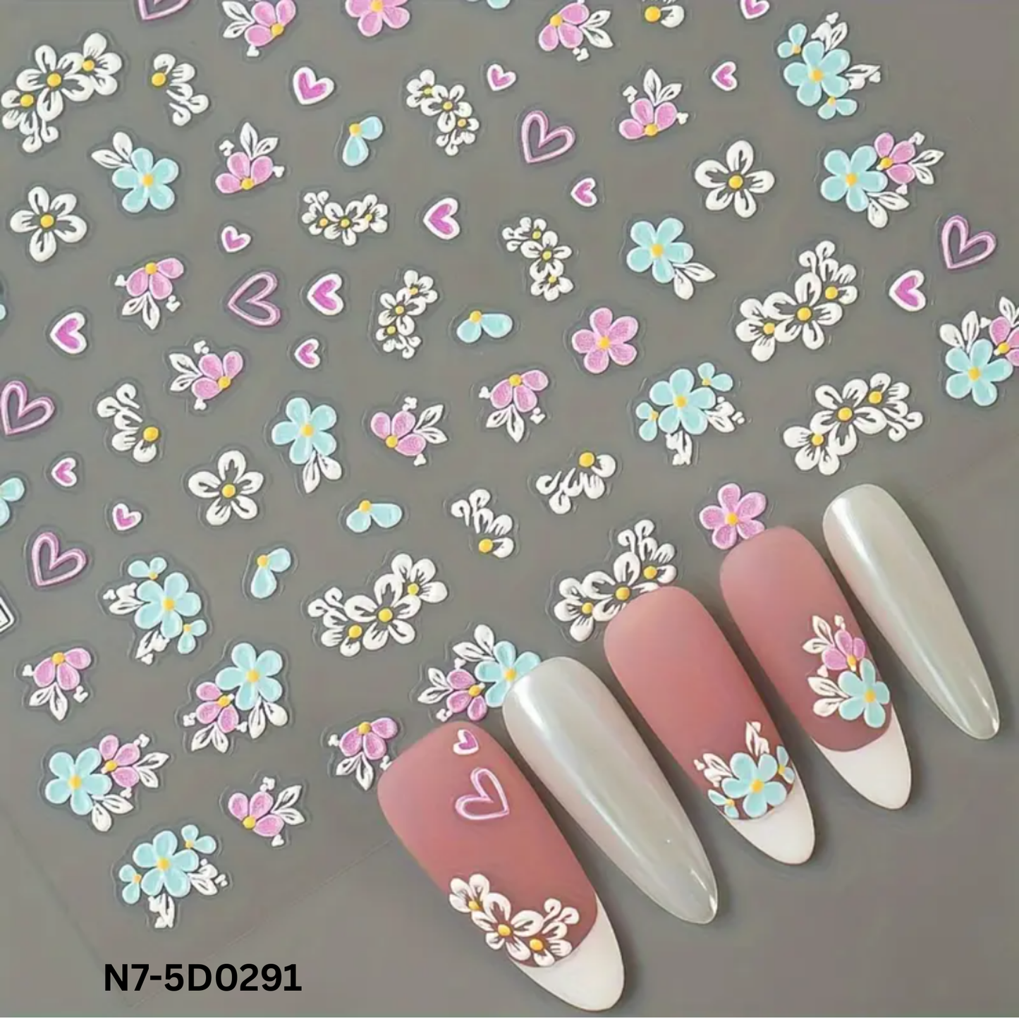 5D Embossed Floral Nail Art Stickers,Spring & Summer Fantasy Manicure Decoration, Nail Stickers