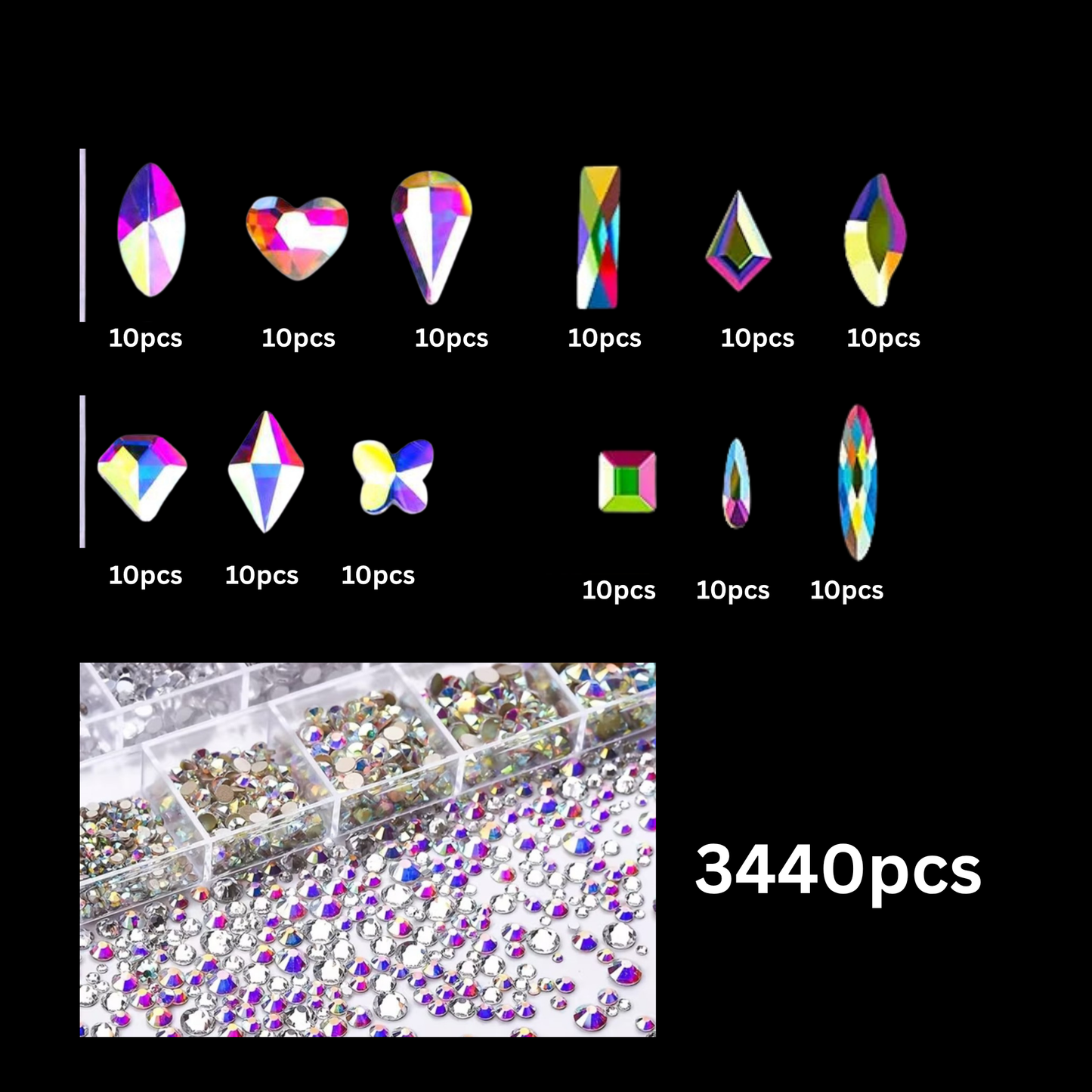 Crystal Glass 3560 Pcs Rhinestones Flatback Gems Set Mixed Shapes with Picker Pencil Tweezers Tool Kit Nail Art Craft DI