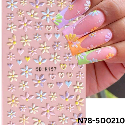 Colorful Spring Flower Nail Stickers,5D/3D Floral Nail Stickers