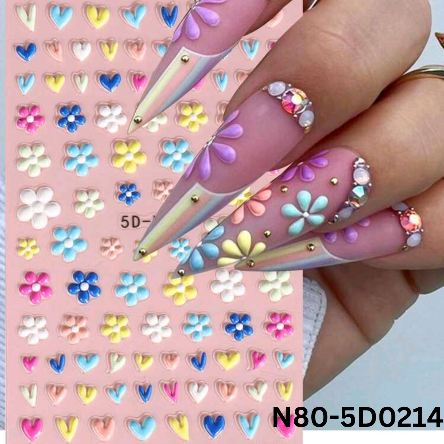 5D Embossed Daisy Nail Art Sticker, Flower Nail Stickers