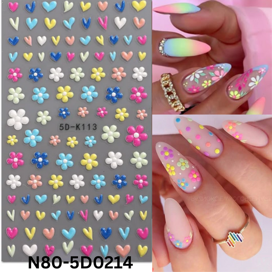 5D Embossed Daisy Nail Art Sticker, Flower Nail Stickers