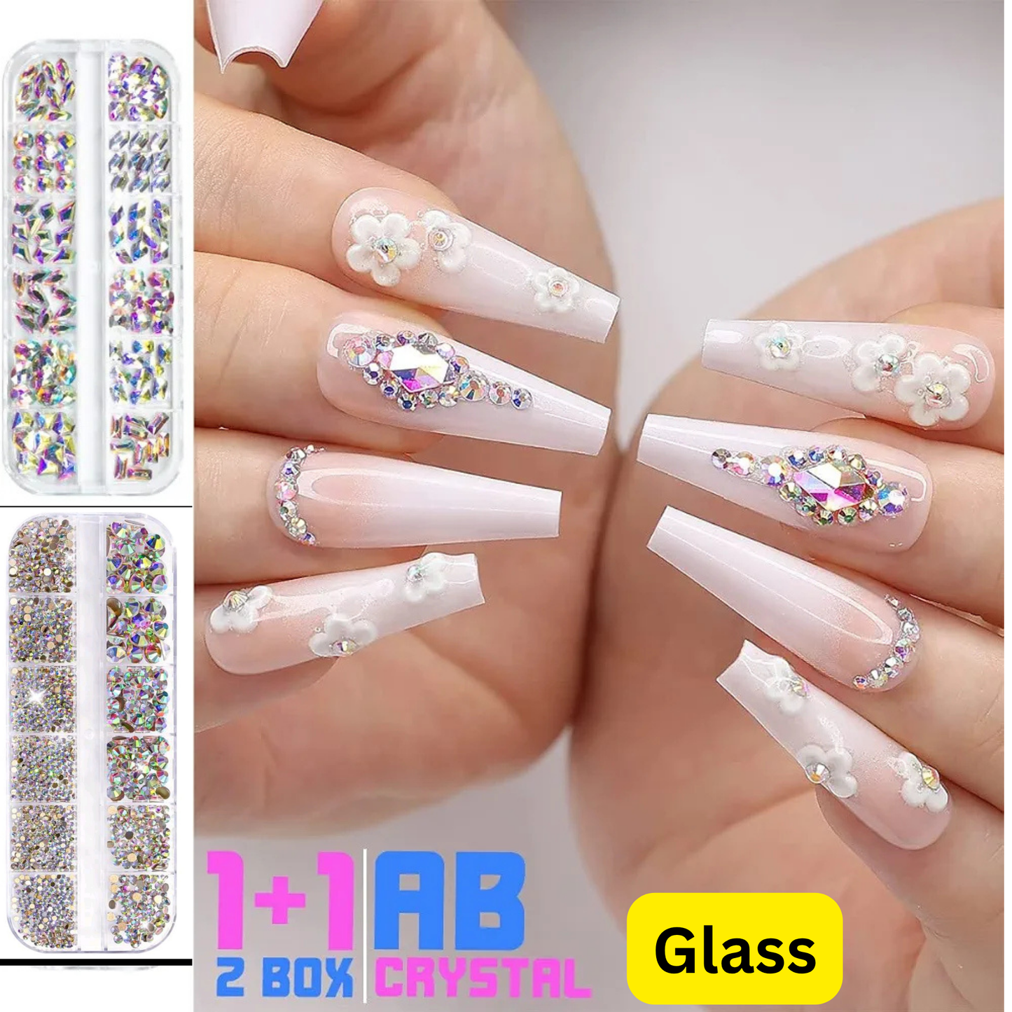 Crystal Glass 3560 Pcs Rhinestones Flatback Gems Set Mixed Shapes with Picker Pencil Tweezers Tool Kit Nail Art Craft DI