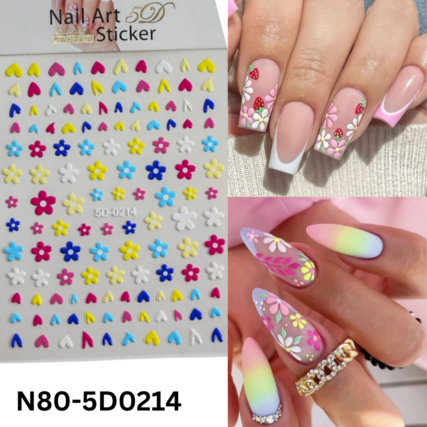 5D Embossed Daisy Nail Art Sticker, Flower Nail Stickers