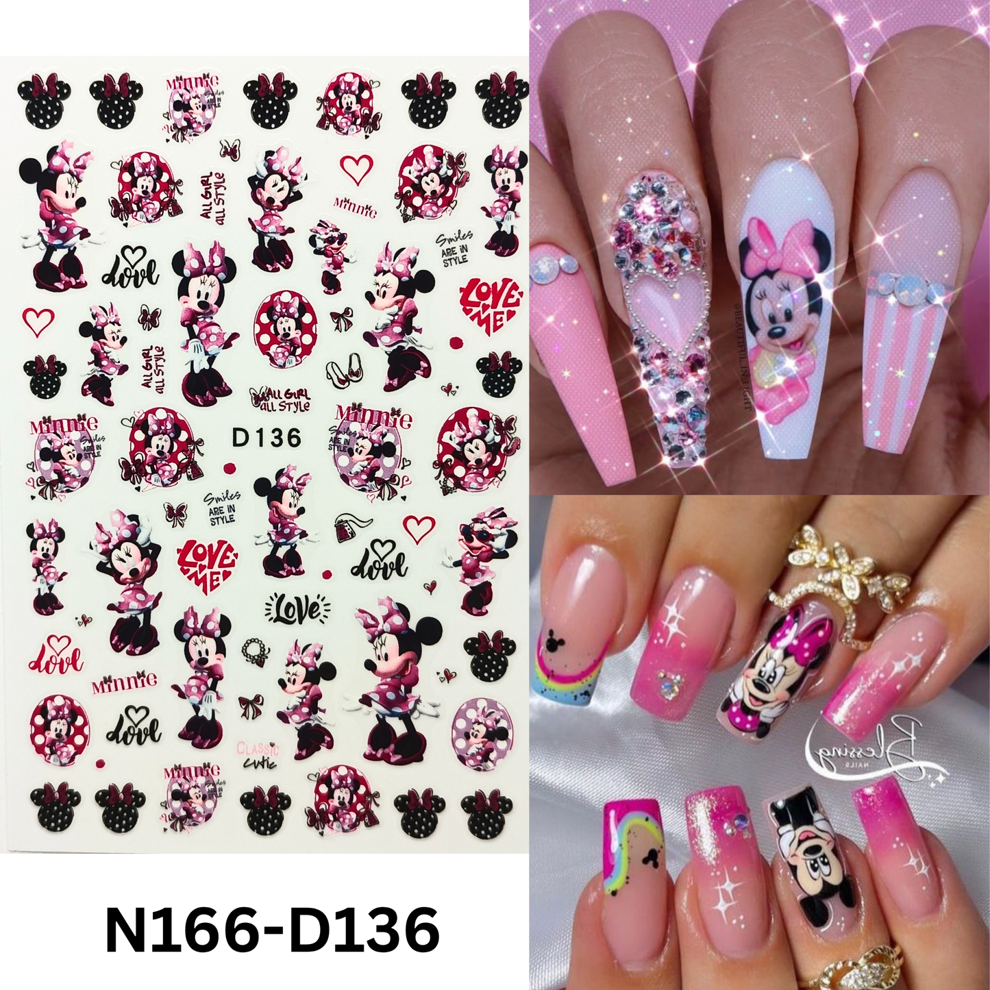 Cute Cartoon Mickey & Minnie Nail Stickers – Fun Nail Art for Girls