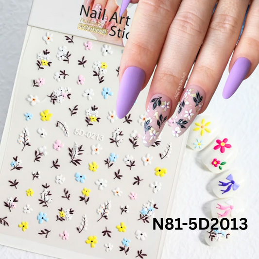 Flower Nail Stickers for Nail Art, Floral Leaf Plant 5D Embossed Nail Decals