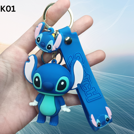Adorable Blue Stitch Keychain with Strap – Cute Cartoon Bag Charm & Gift Idea