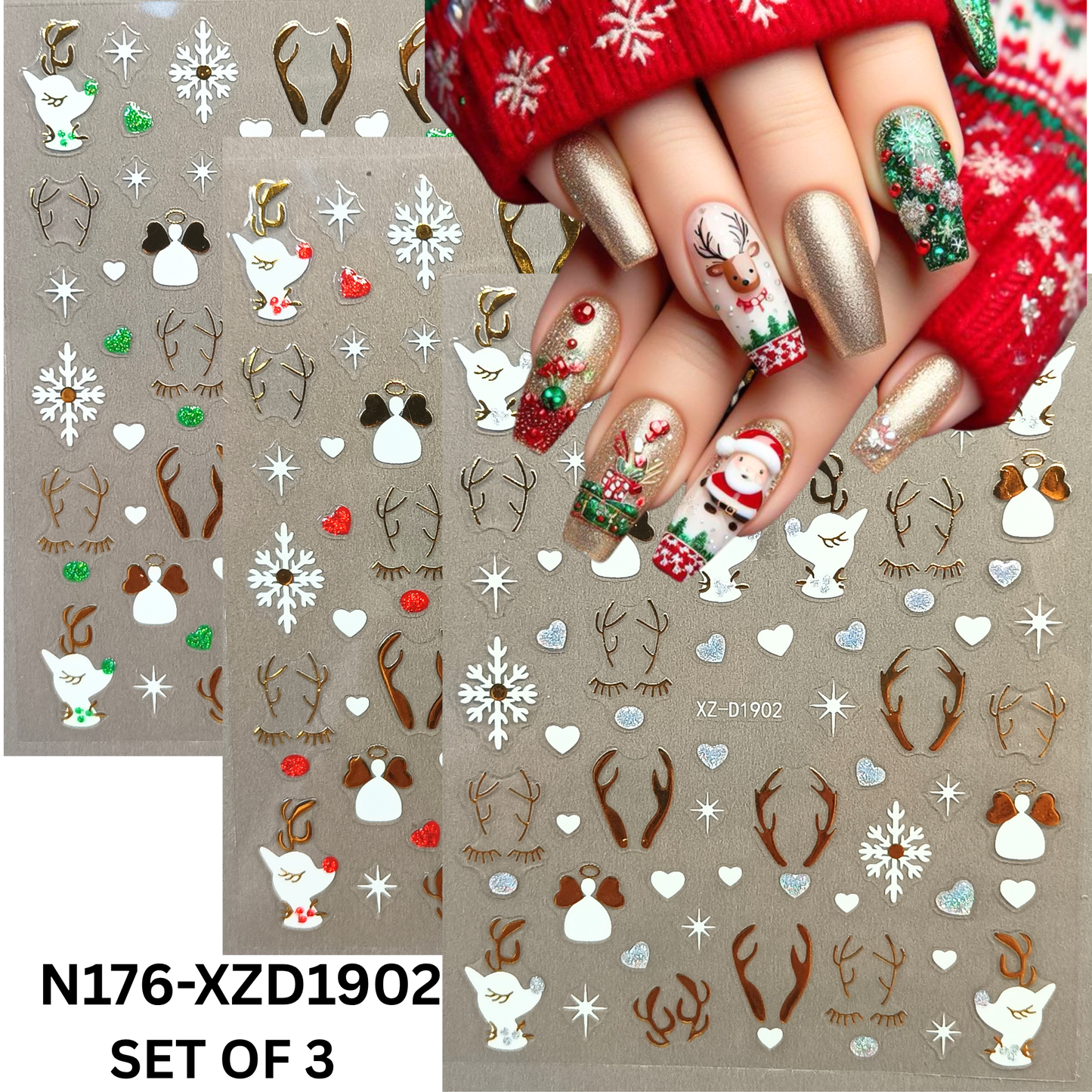 Christmas Reindeer 3D Nail Stickers – Cute Holiday Nail Art