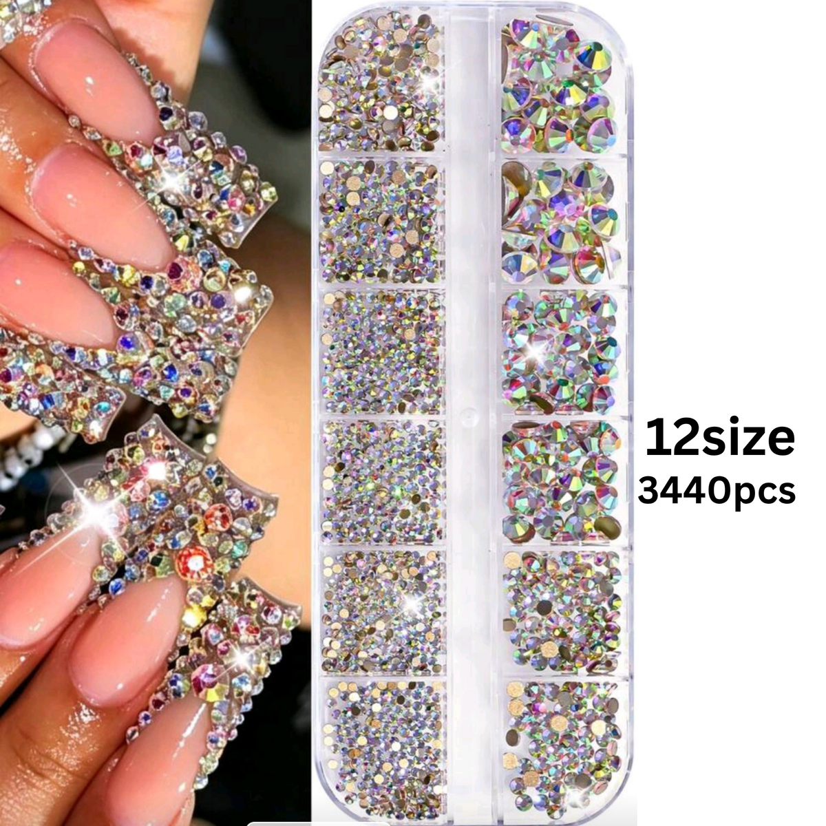 Crystal Glass 3440 Pcs Round Rhinestones Flatback Gems Set Nail Art Craft DIY