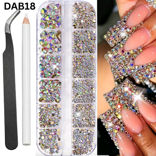 Crystal Glass 3440 Pcs Round Rhinestones Flatback Gems Set with Picker Pencil Tweezers Tool Kit Nail Art Craft DIY