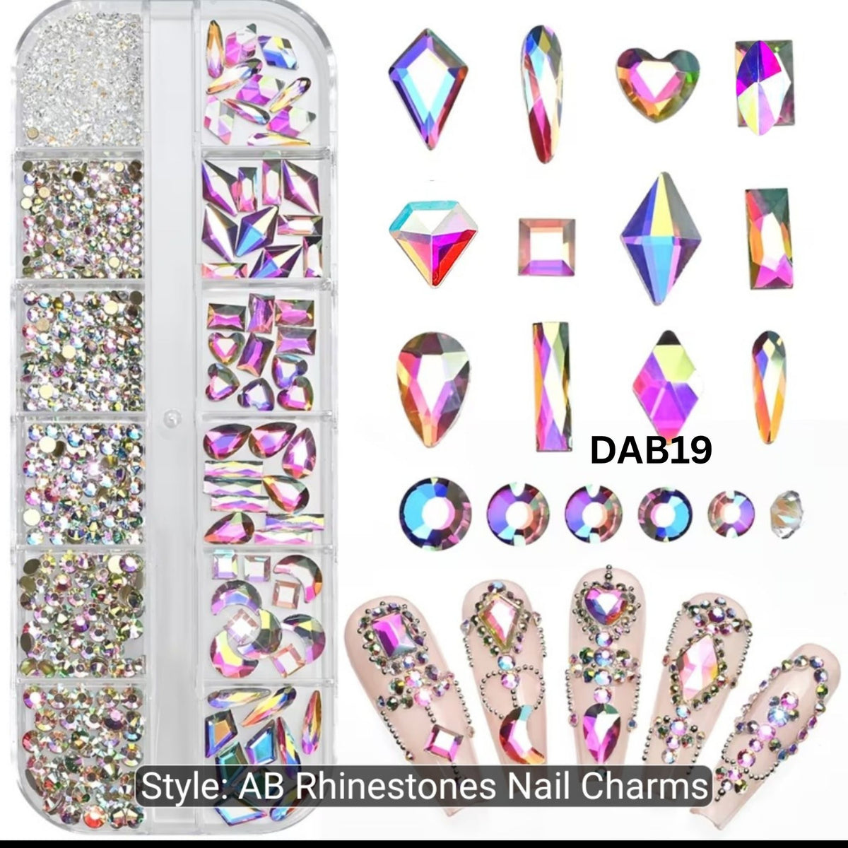 Crystal Glass 1780 Pcs Rhinestones Flatback Gems Set Geometric Shapes Nail Art Craft DIY