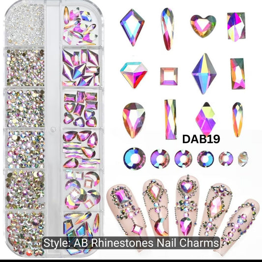 Crystal Glass 1780 Pcs Rhinestones Flatback Gems Set Geometric Shapes Nail Art Craft DIY