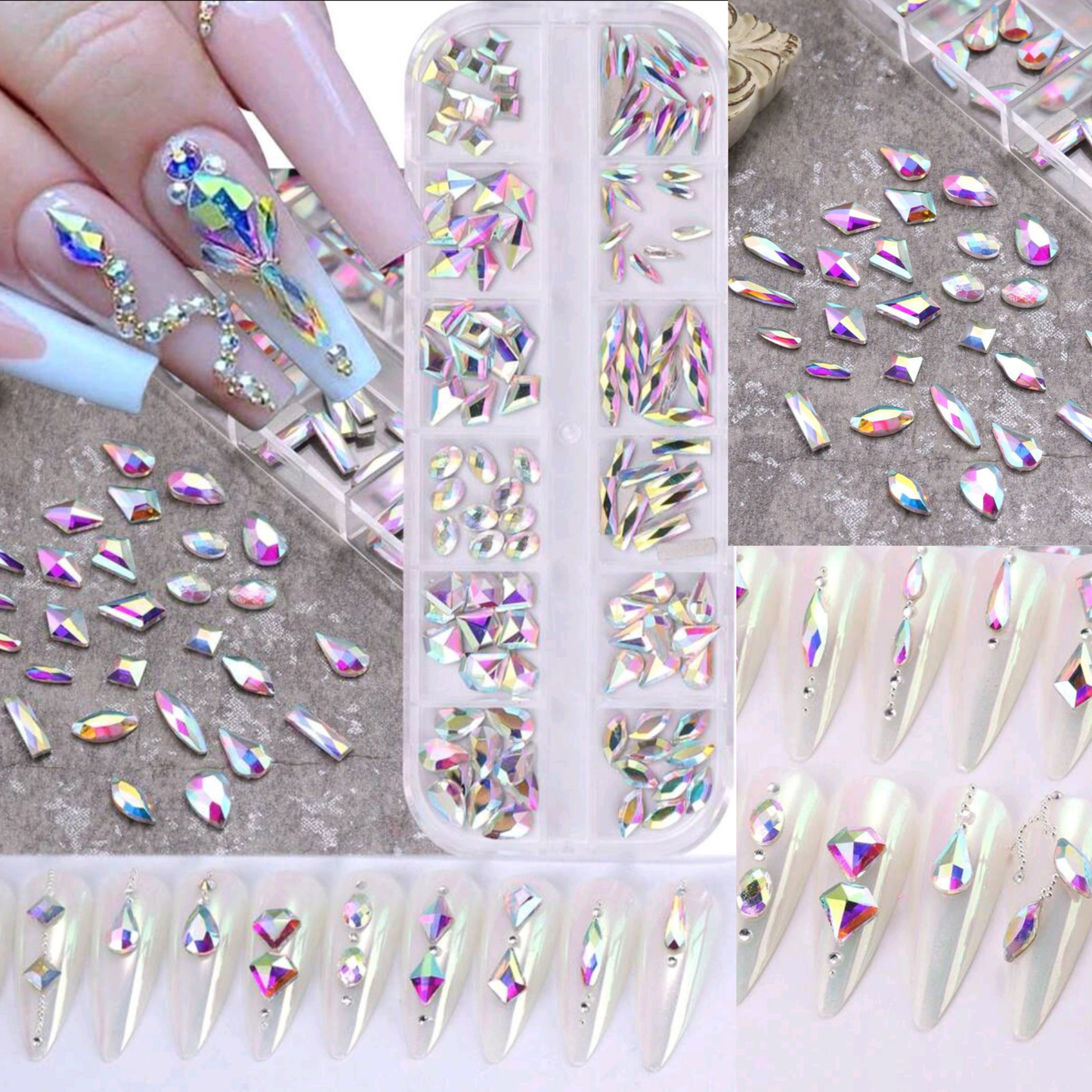 1840 Pcs Luxury Aurora Color Rhinestones Flatback Gems for Nail Art Craft DIY