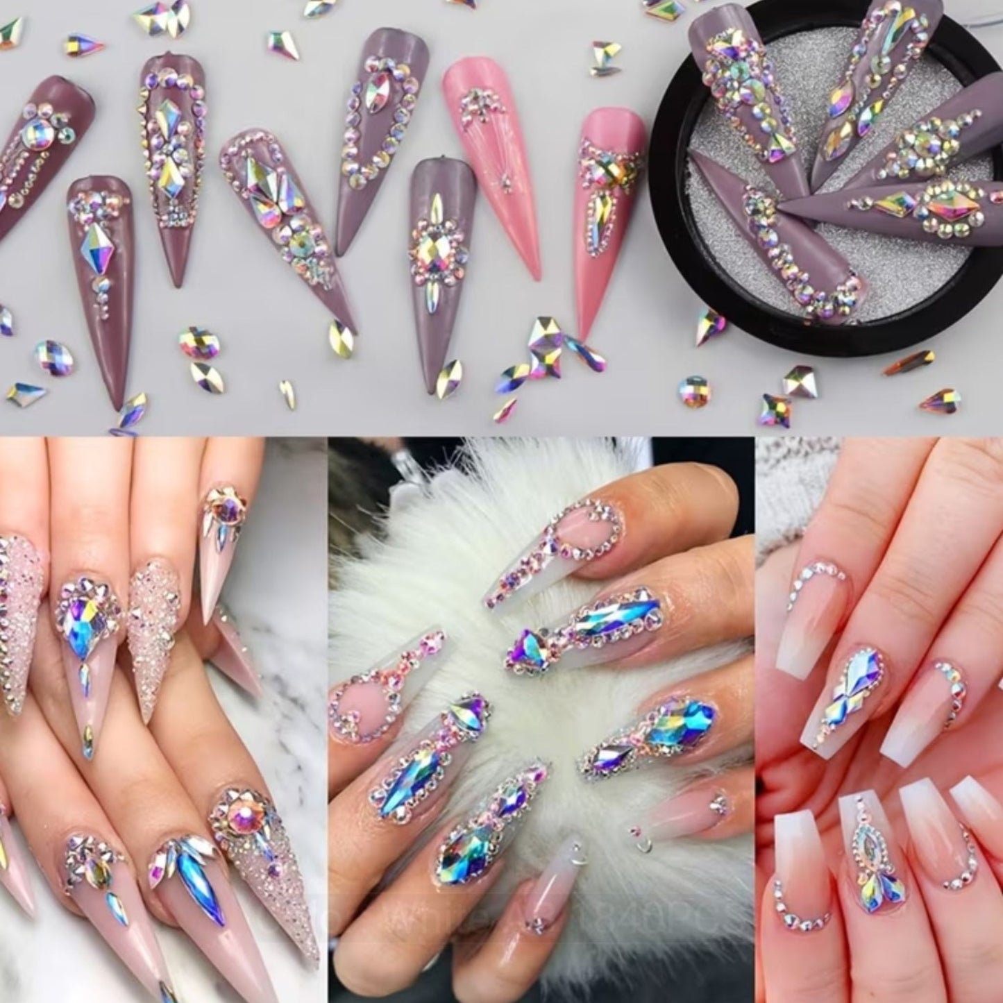 1840 Pcs Luxury Aurora Color AB Rhinestones Flatback Gems for Nail Art