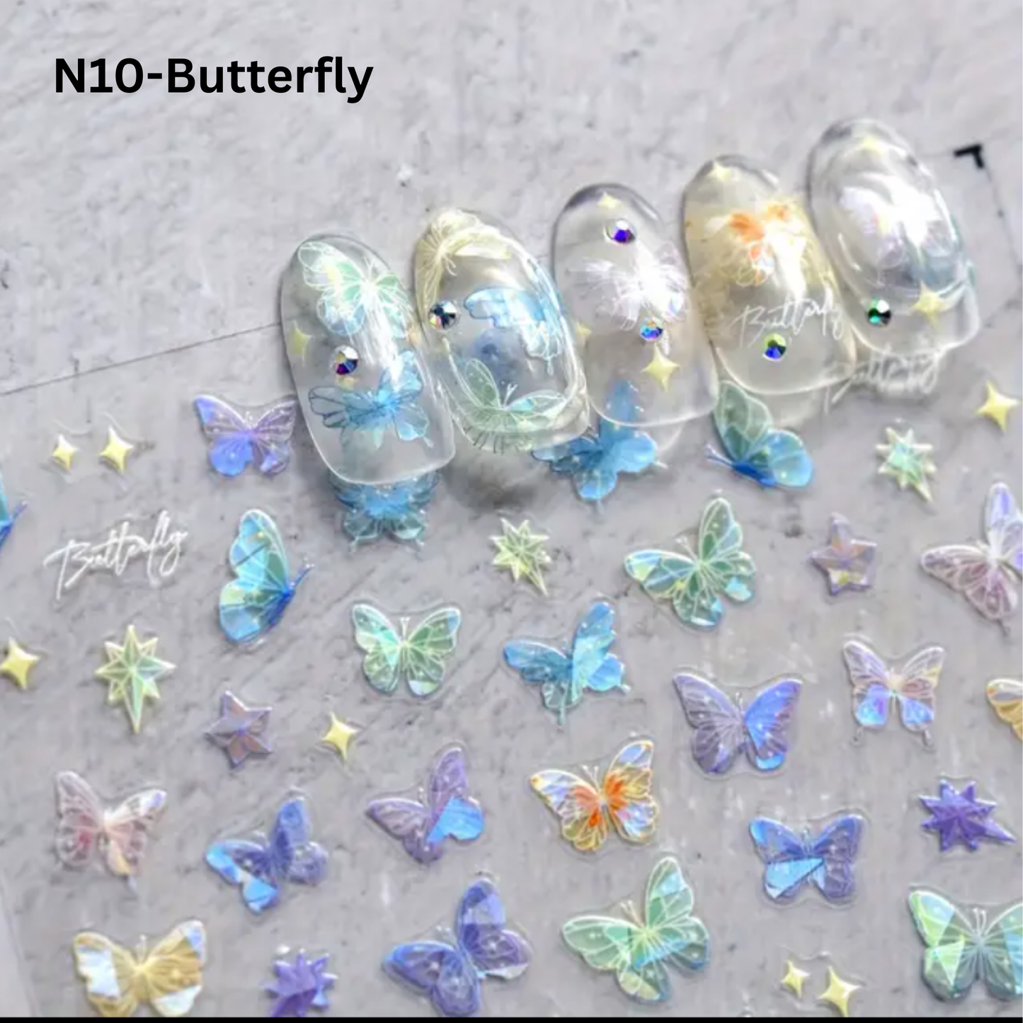 5D Colorful Butterfly Wing Streamer Laser Stickers - Ins Style Embossed Nail Stickers