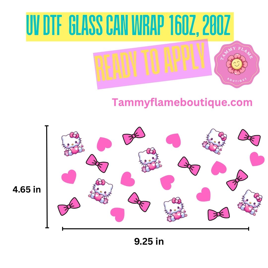 Cute UV DTF Glass Can Wrap Decal for 16oz 20oz – Ready to Apply – Strawberry, Cherry, Pink Bow & Kitty Designs
