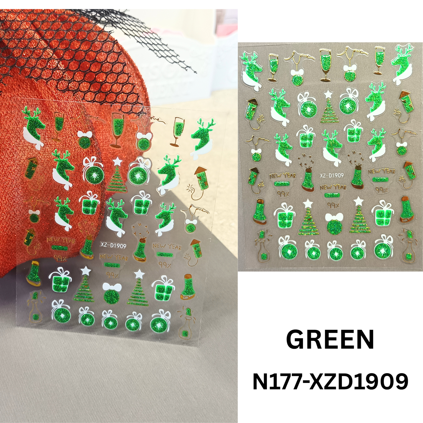 12pcs 3D Christmas Nail Decals – Santa, Snowman & Holiday Candy Design