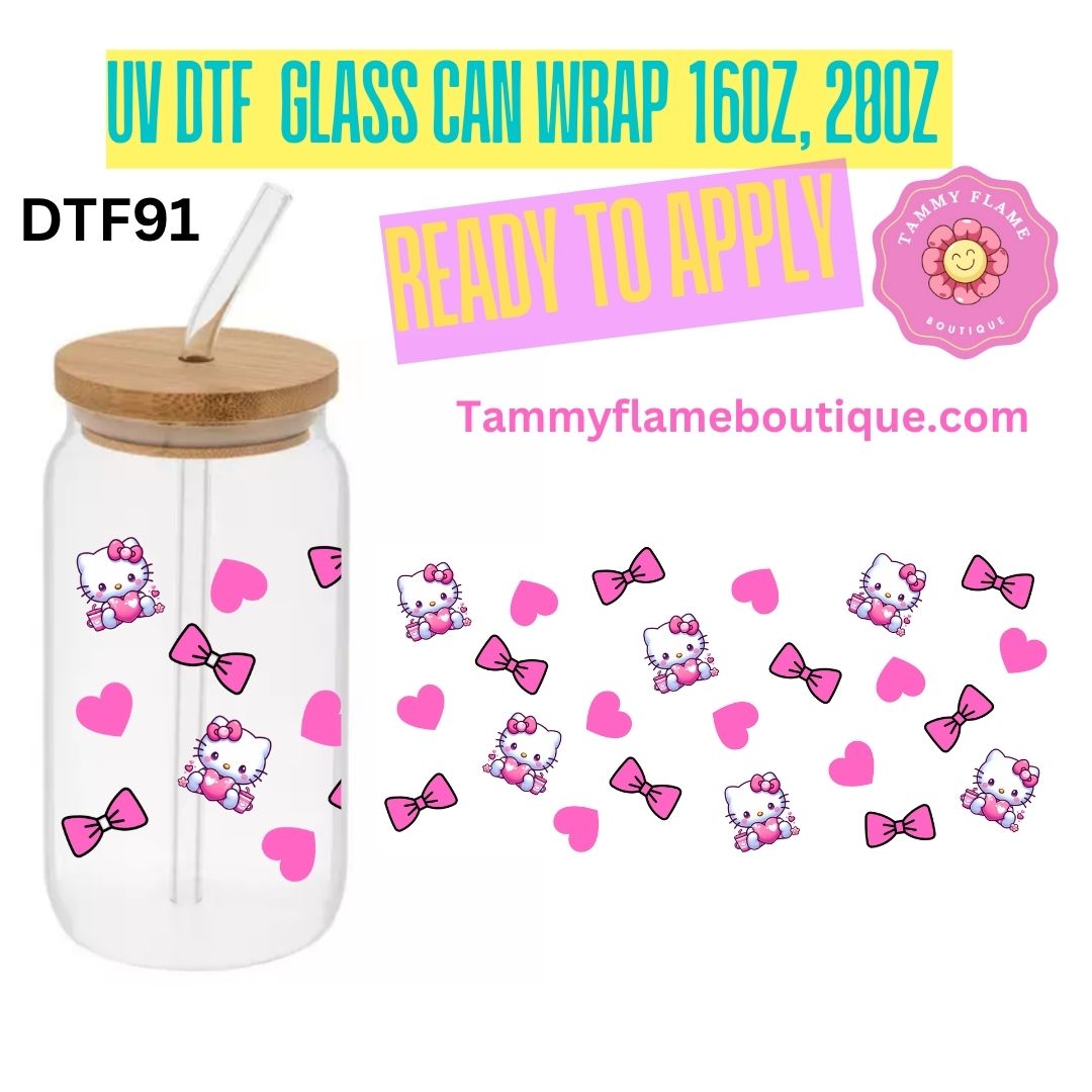 Cute UV DTF Glass Can Wrap Decal for 16oz 20oz – Ready to Apply – Strawberry, Cherry, Pink Bow & Kitty Designs