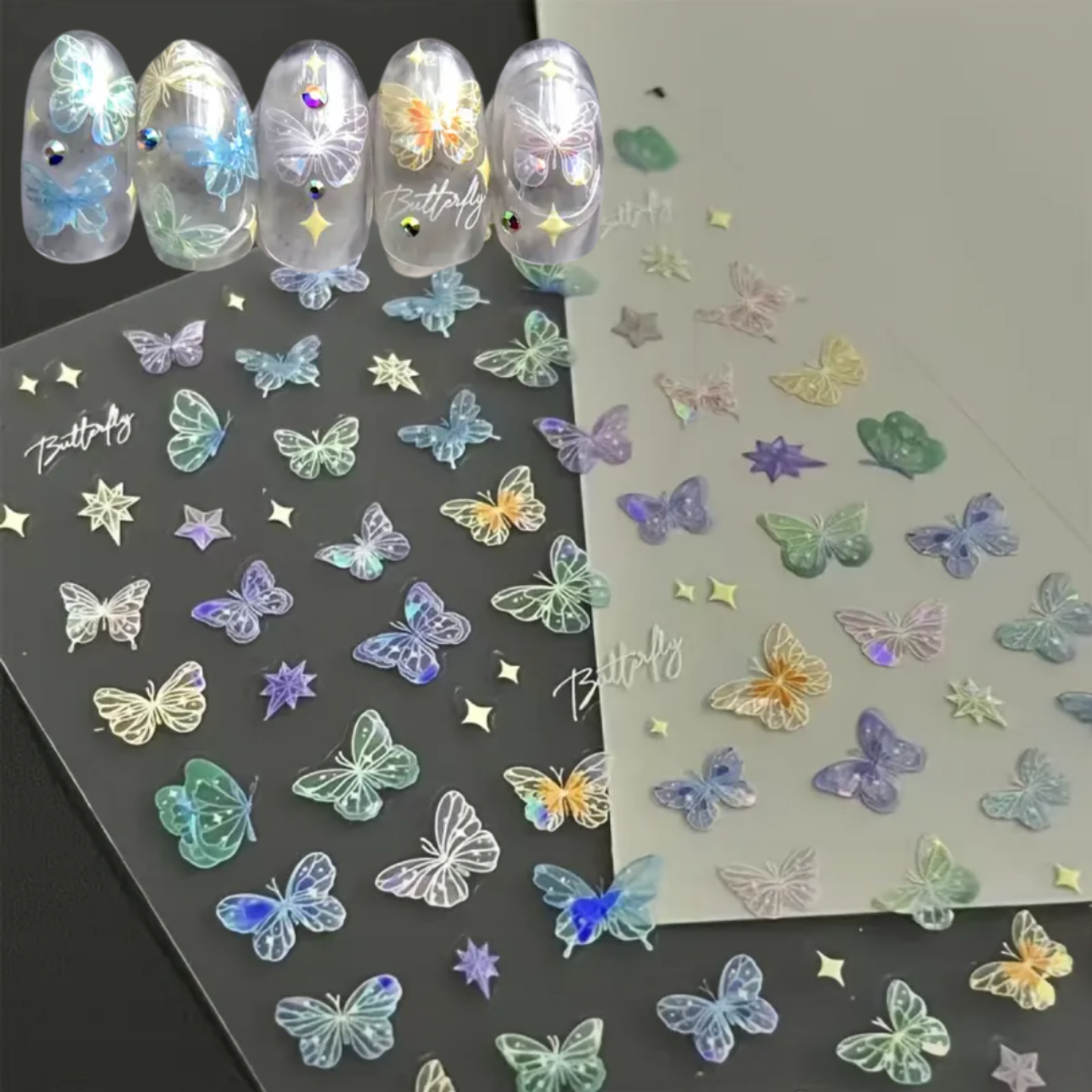 5D Colorful Butterfly Wing Streamer Laser Stickers - Ins Style Embossed Nail Stickers