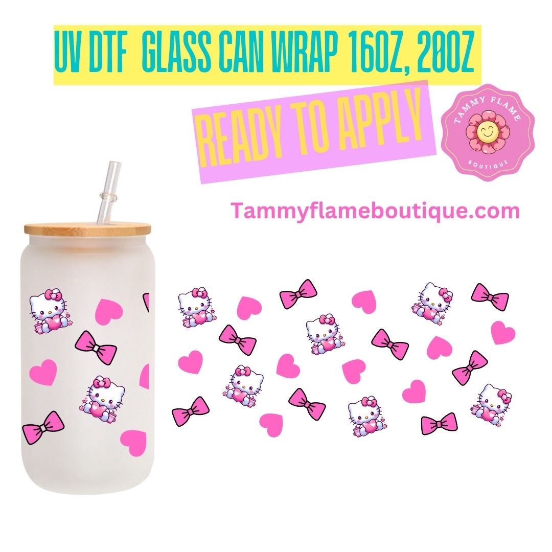 Cute UV DTF Glass Can Wrap Decal for 16oz 20oz – Ready to Apply – Strawberry, Cherry, Pink Bow & Kitty Designs
