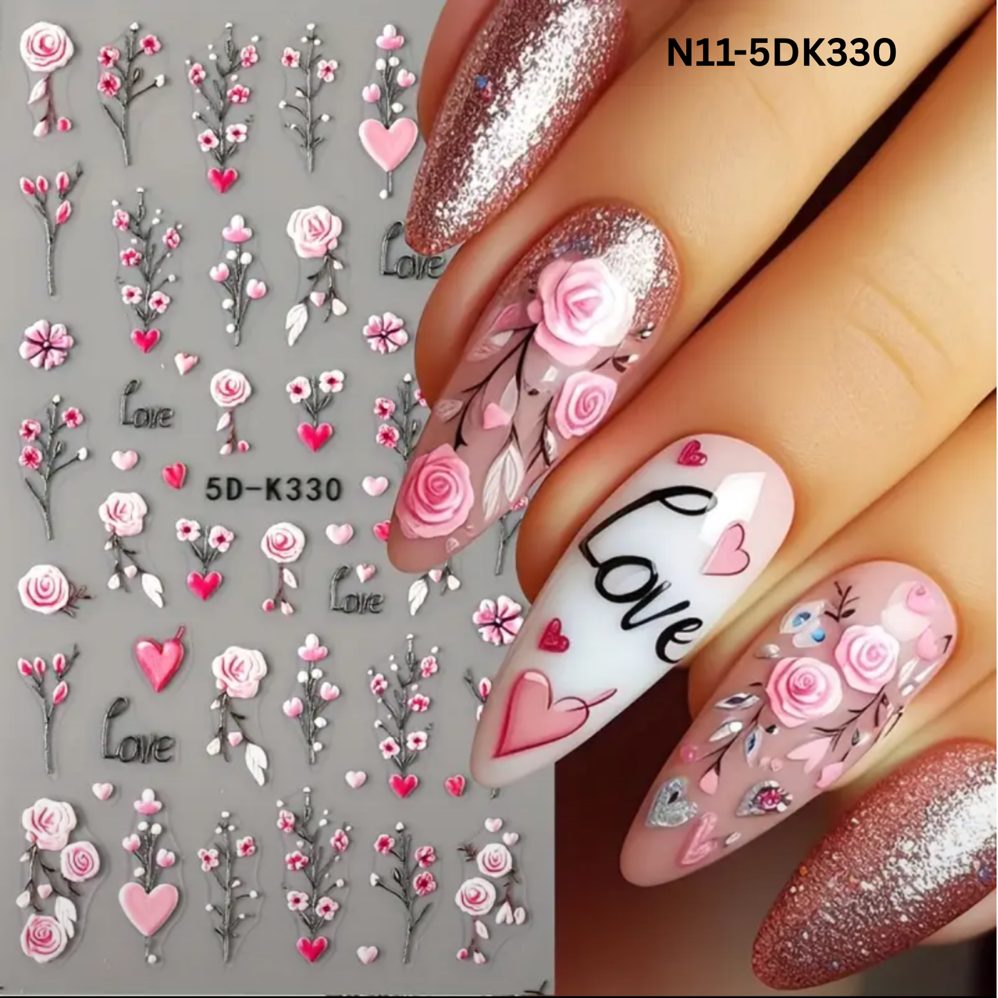 5D Embossed Floral Nail Art Stickers, Valentine'S Day Rose,Perfect for Women And Girls. Ideal for Nail Art