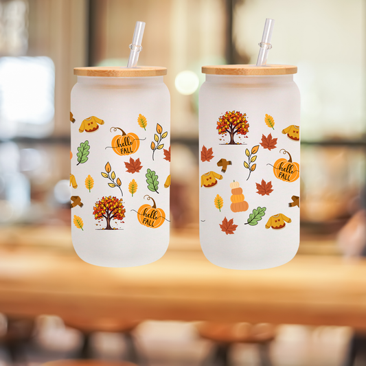 Cute Autumn Forest Glass Cup – 16oz/20oz – Fall Aesthetic Drinkware Gift