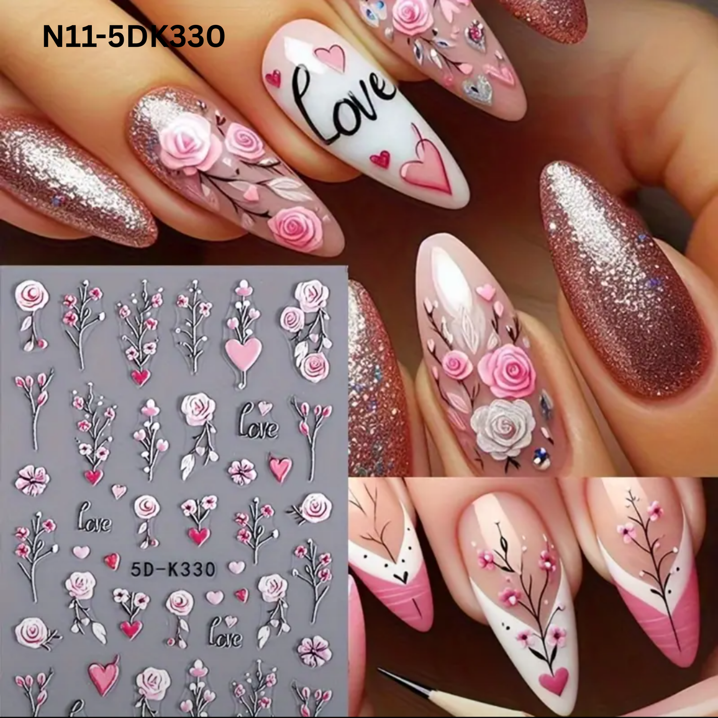 5D Embossed Floral Nail Art Stickers, Valentine'S Day Rose,Perfect for Women And Girls. Ideal for Nail Art