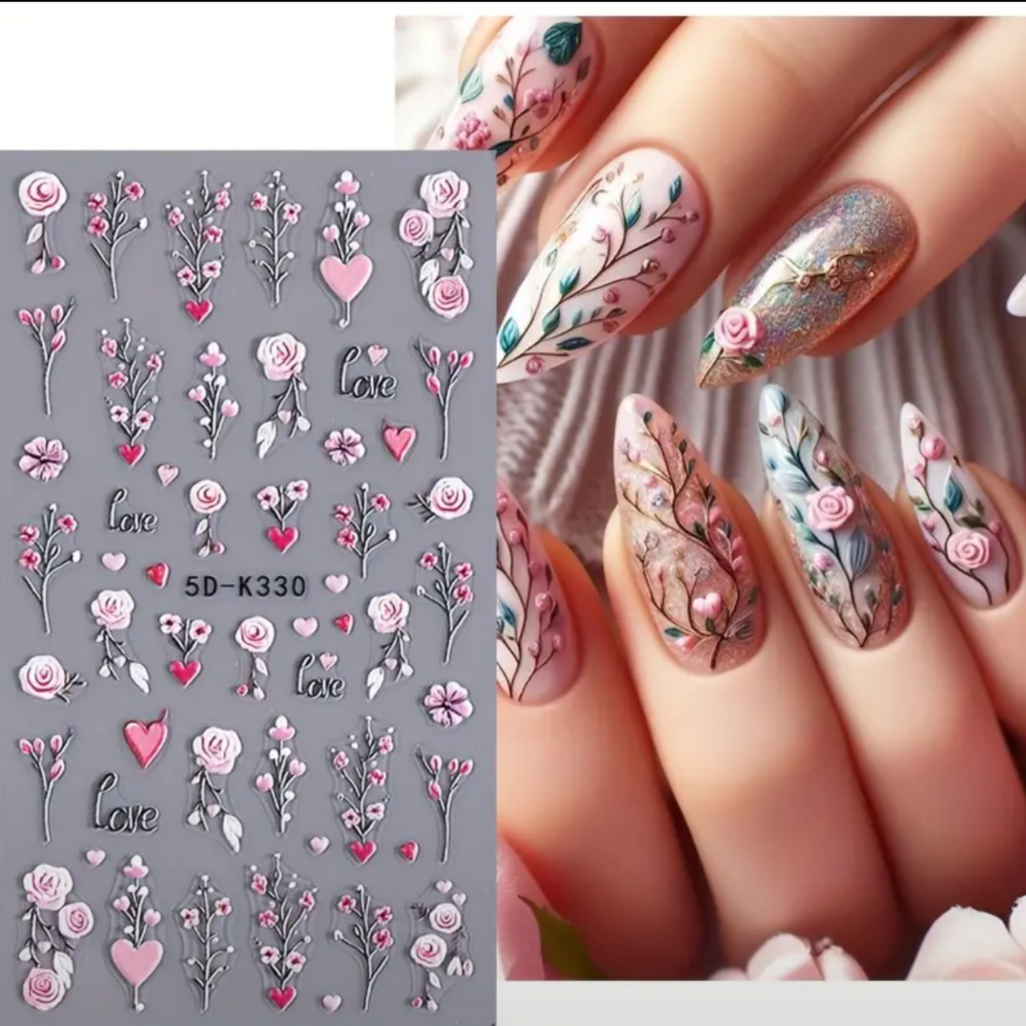5D Embossed Floral Nail Art Stickers, Valentine'S Day Rose,Perfect for Women And Girls. Ideal for Nail Art