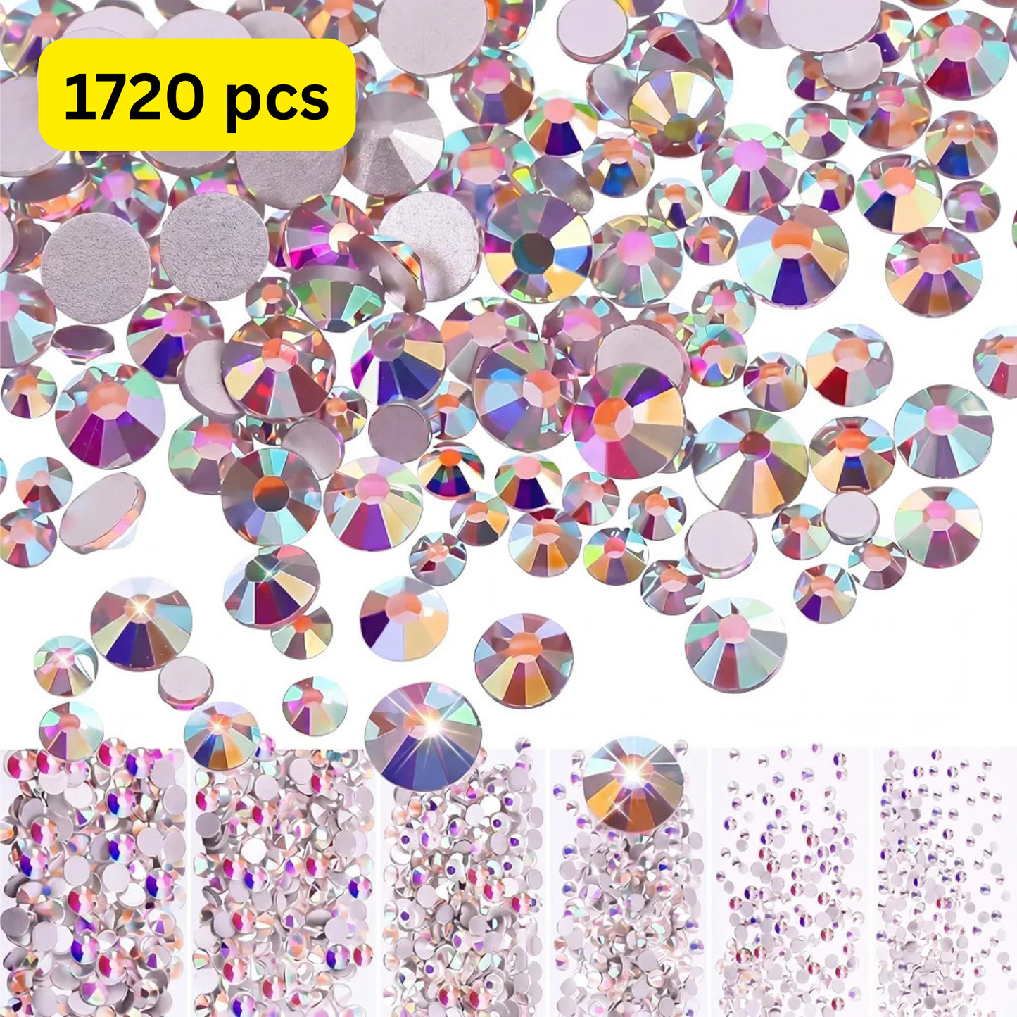 1840 Pcs Luxury Aurora Color Rhinestones Flatback Gems for Nail Art Craft DIY