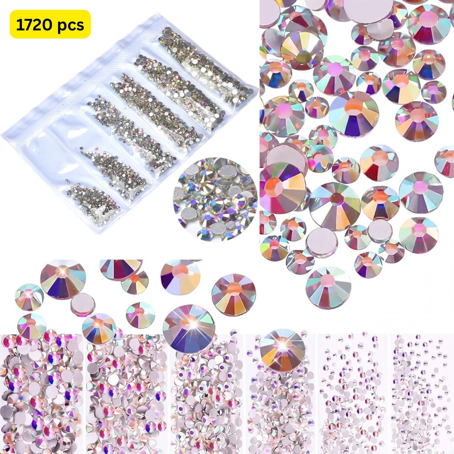 1840 Pcs Luxury Aurora Color AB Rhinestones Flatback Gems for Nail Art